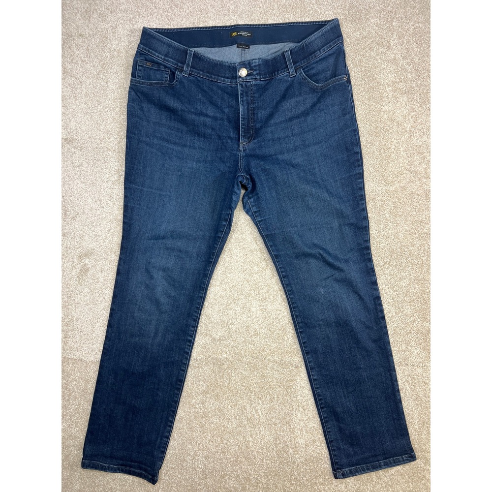 Lee Plus‎ Regular Fit Straight Leg Mid Rise Flex Motion Jeans 18W Med Dark Wash